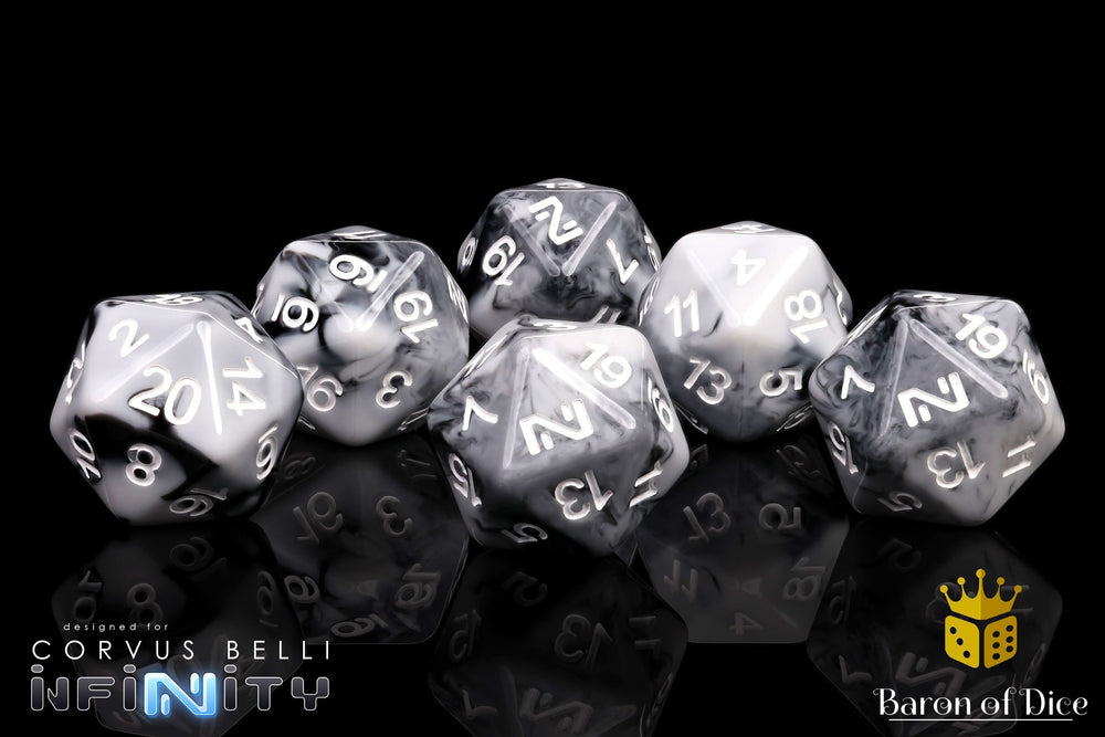 Infinity: N5 Marbled w/ White - Official Dice Set (ONLINE ORDER ONLY)