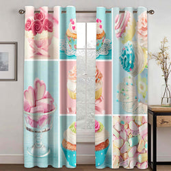 Ice Cream Curtains Blackout Window Treatments Drapes for Room Decor (Online Order Only)
