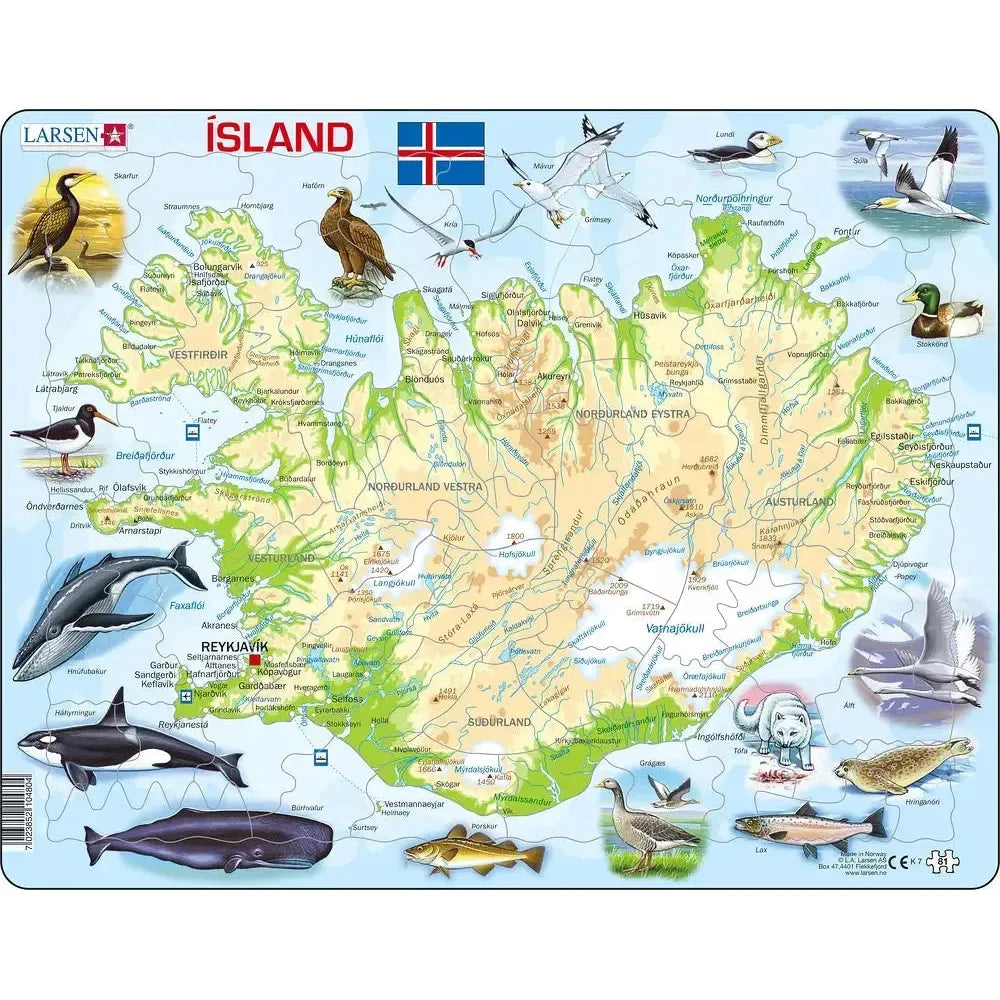 Iceland Map & Animals 81 Piece Tray Jigsaw Puzzle Larsen (ONLINE ORDER ONLY)