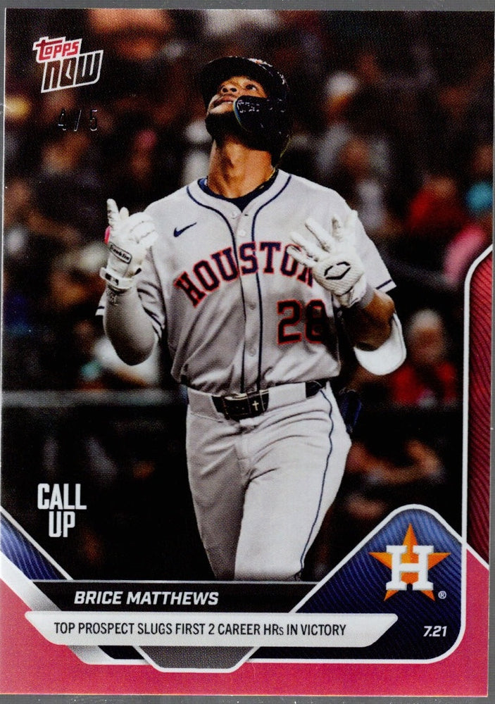 2025 Topps Now Brice Matthews #449 Red Foil /5 Houston Astros Rookie RC Baseball Card (ONLINE ORDER ONLY)