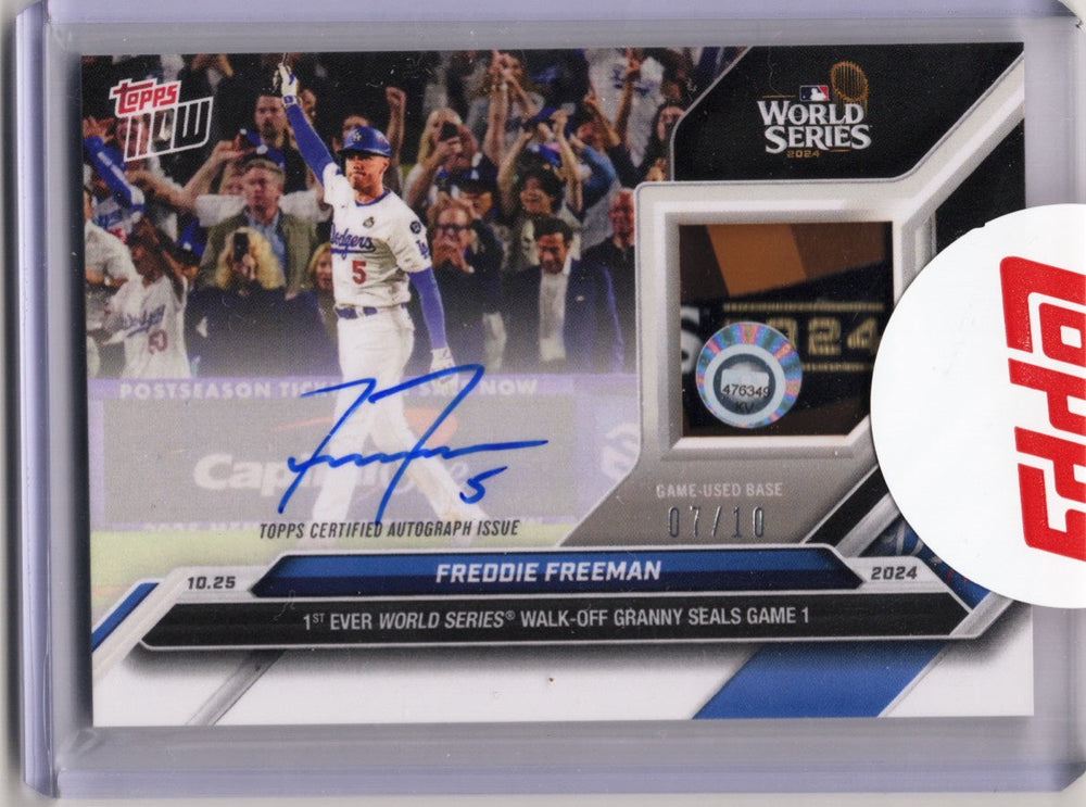 2024 Topps Now Freddie Freeman #866AA 1st Ever World Series Walk Off Granny Seals Game 1 Relic Auto /10 Los Angeles Dodgers Baseball Card (ONLINE ORDER ONLY)