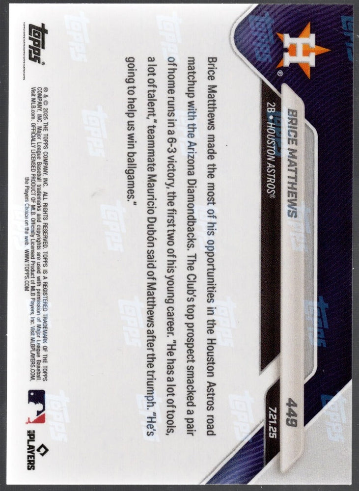 2025 Topps Now Brice Matthews #449 Red Foil /5 Houston Astros Rookie RC Baseball Card (ONLINE ORDER ONLY)