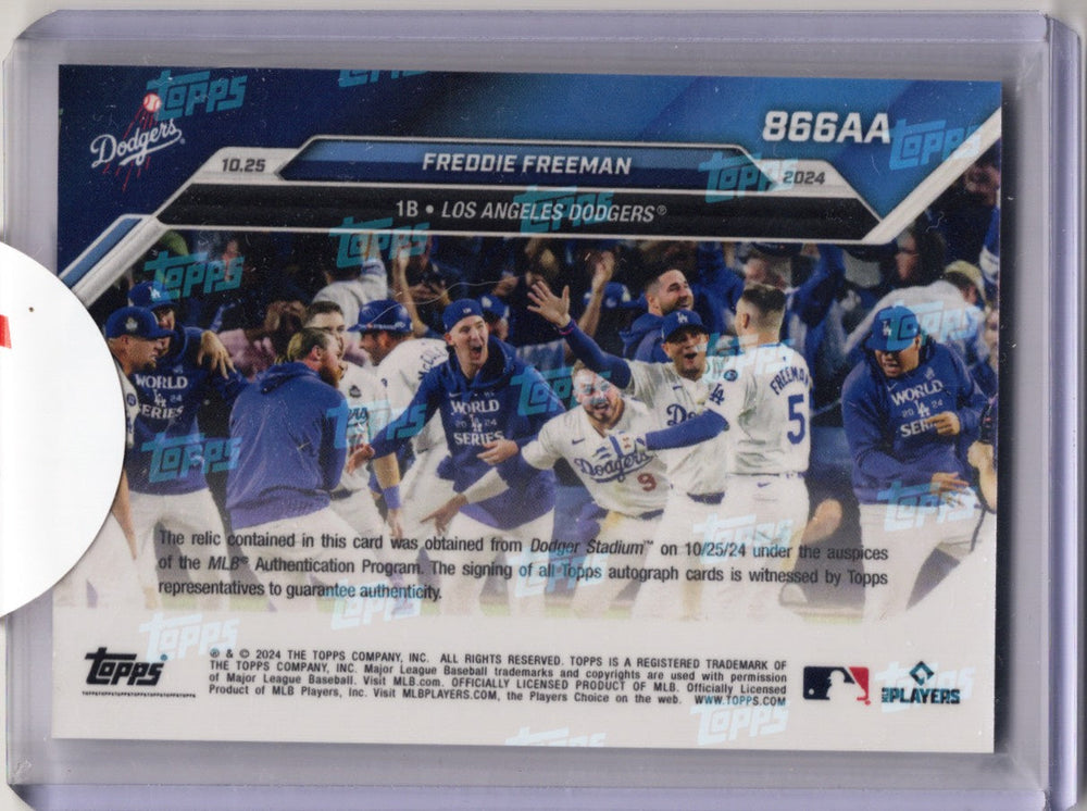 2024 Topps Now Freddie Freeman #866AA 1st Ever World Series Walk Off Granny Seals Game 1 Relic Auto /10 Los Angeles Dodgers Baseball Card (ONLINE ORDER ONLY)