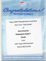 2025 Topps Now Kyle Schwarber #625 Game Used Base 4 Home Run Game Relic Red /5 Redemption Philadelphia Phillies Baseball Card (ONLINE ORDER ONLY)