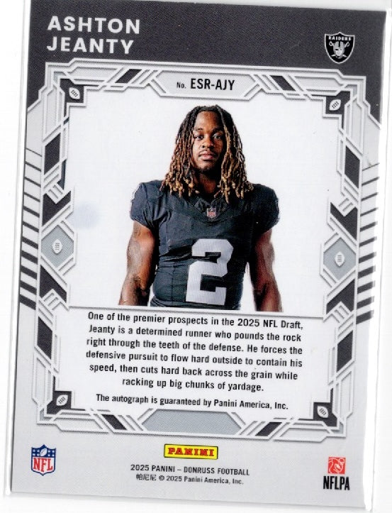 2025 Panini Donruss Ashton Jeanty #ESRAJY Elite Series Rookies Auto /99 Las Vegas Raiders Rookie RC Football Card (ONLINE ORDER ONLY)
