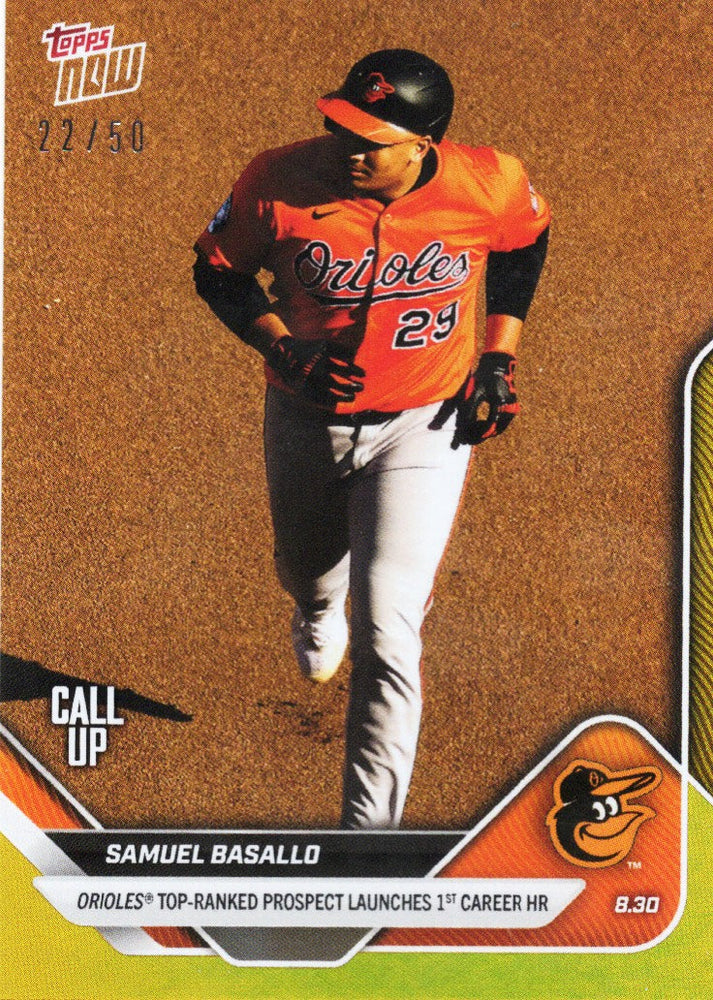2025 Topps Now Samuel Basallo #634 Gold Foil /50 Baltimore Orioles Rookie RC Baseball Card (ONLINE ORDER ONLY)