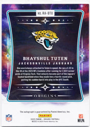 2025 Panini Origins Bhayshul Tuten #RABTU Blue Auto /49 Jacksonville Jaguars Rookie RC Football Card (ONLINE ORDER ONLY)