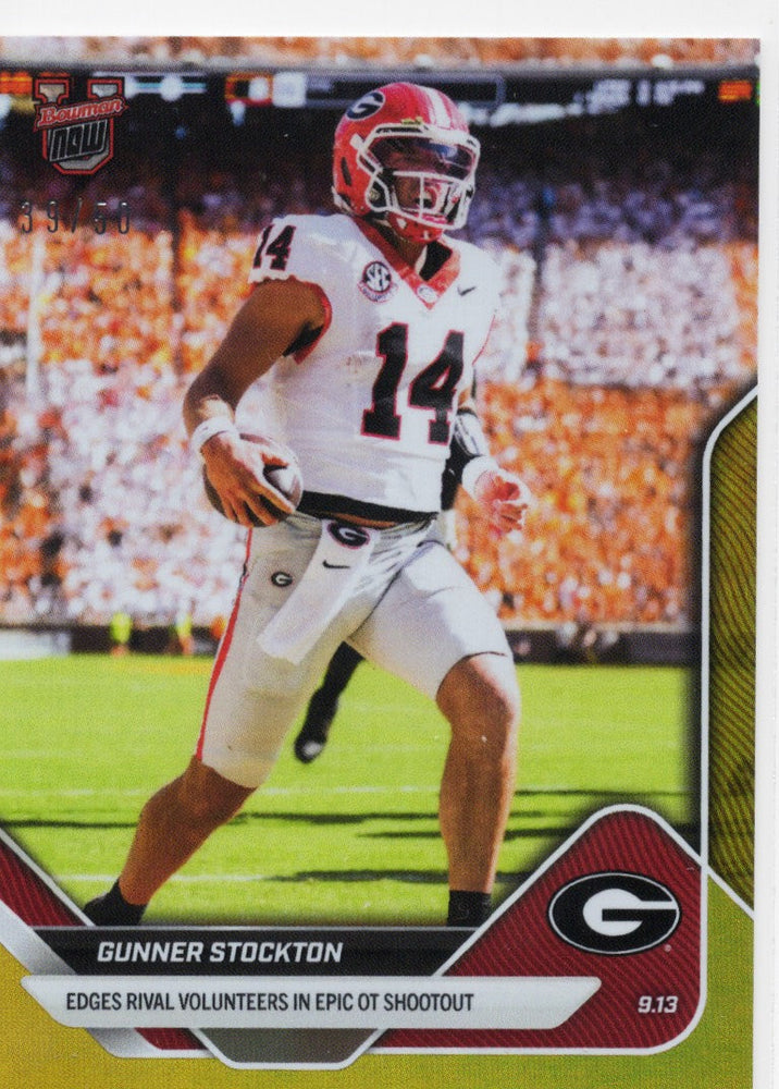 2025 Topps Bowman U Now Gunner Stockton #12 Gold Foil /50 Georgia Bulldogs Rookie RC Football Card (ONLINE ORDER ONLY)