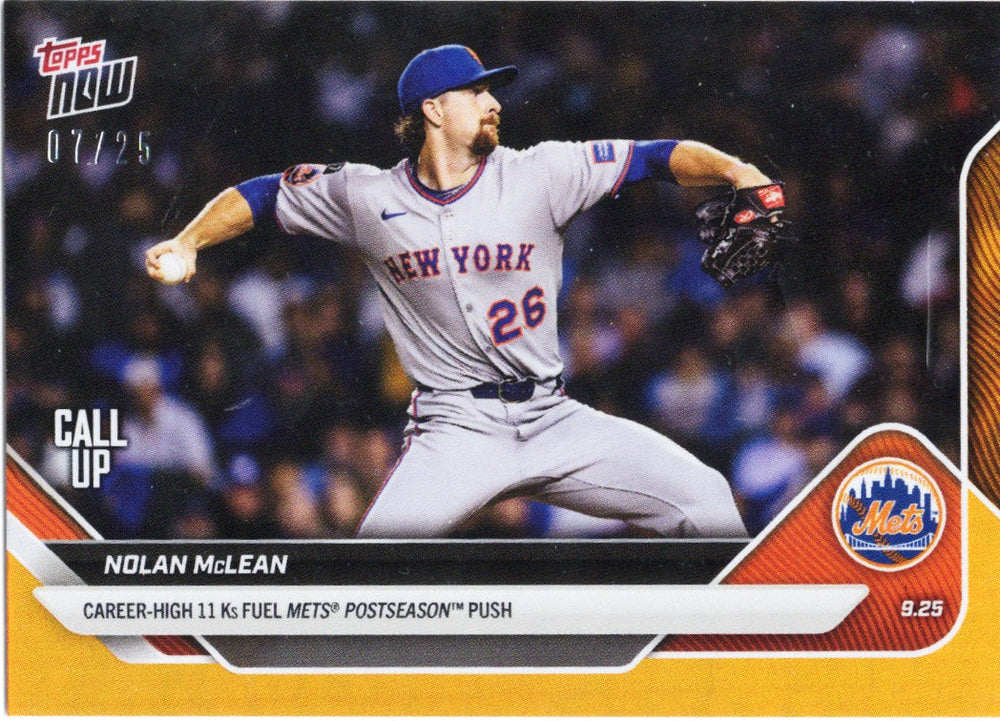 2025 Topps Now Nolan McLean #771 Orange Foil /25 New York Mets Rookie RC Baseball Card (ONLINE ORDER ONLY)