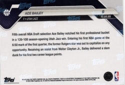 2025 Topps Now Ace Bailey #9 Orange Foil /25 Utah Jazz Rookie RC Basketball Card