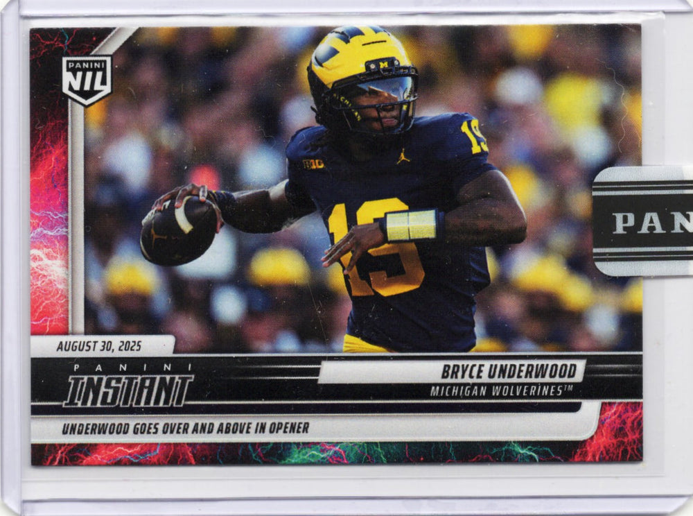 2025 Panini Instant Bryce Underwood #BUA Lightning /5 Michigan Wolverines Rookie RC Football Card