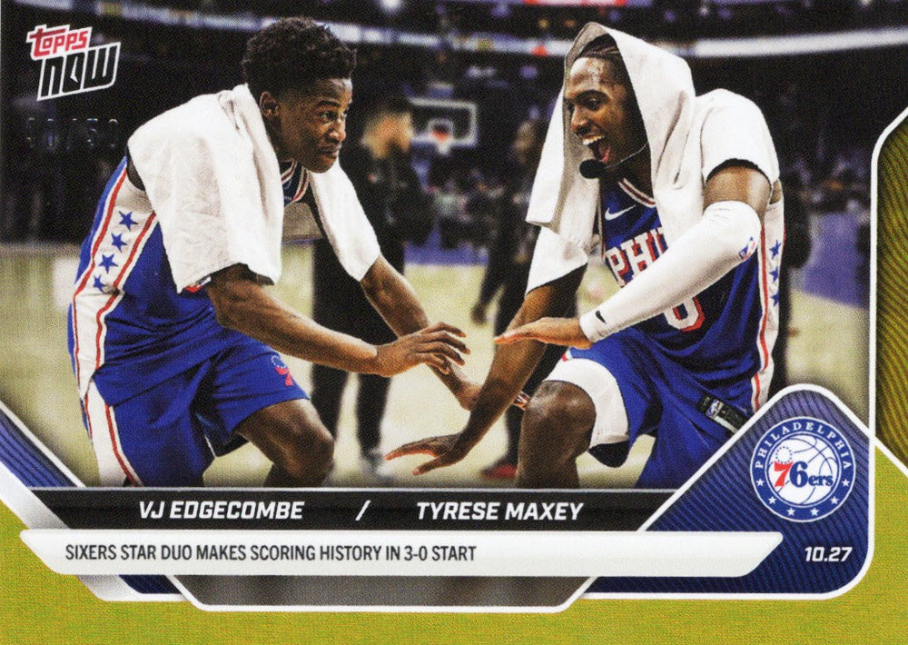 2025 Topps Now VJ Edgecombe/Tyrese Maxey #32 Gold Foil /50 Basketball Card