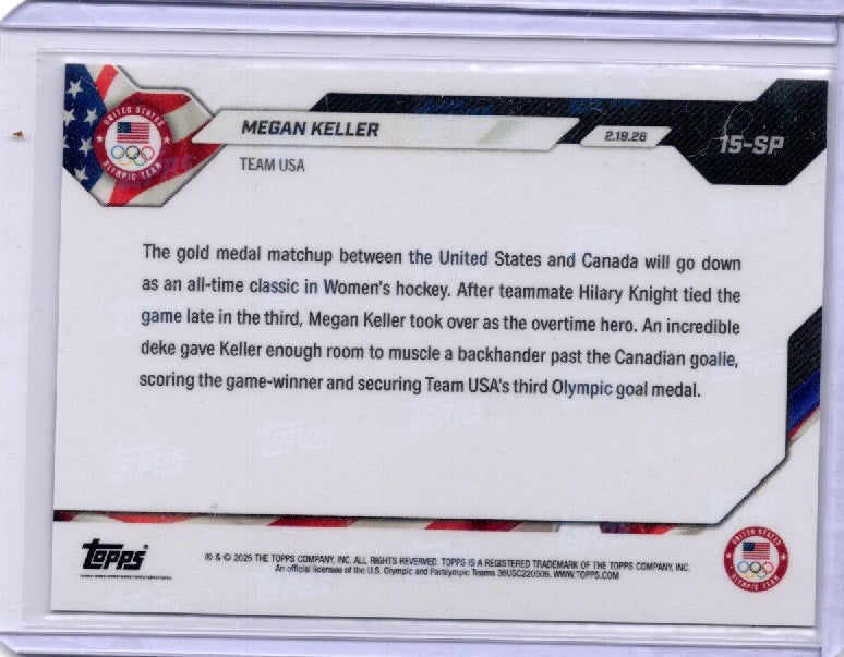2026 Topps Now Olympics Megan Keller #15SP Team USA Hockey Card