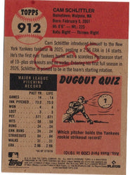 2026 Topps Living Cam Schlittler #912 Black Text Bio New York Yankees Rookie RC Baseball Card