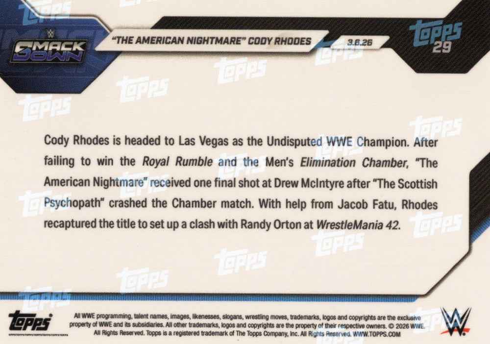 2026 Topps Now WWE Cody Rhodes #29 Gold Foil /50 Wrestling Card