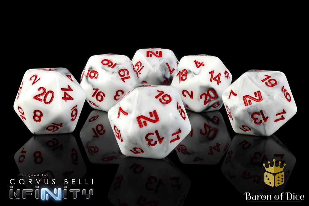 Infinity: N5 Marbled w/ Red - Official Dice Set (ONLINE ORDER ONLY)