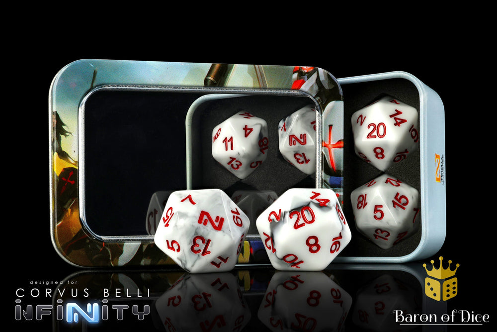 Infinity: N5 Marbled w/ Red - Official Dice Set (ONLINE ORDER ONLY)