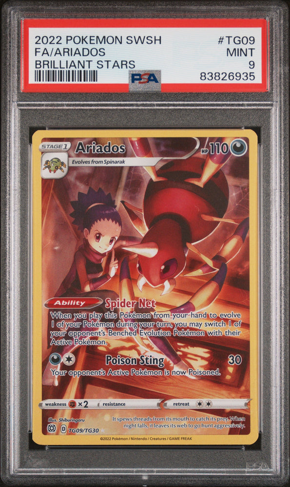 2022 POKEMON SWORD & SHIELD BRILLIANT STARS Full Art ARIADOS #TG09 PSA 9 (Online Order Only)