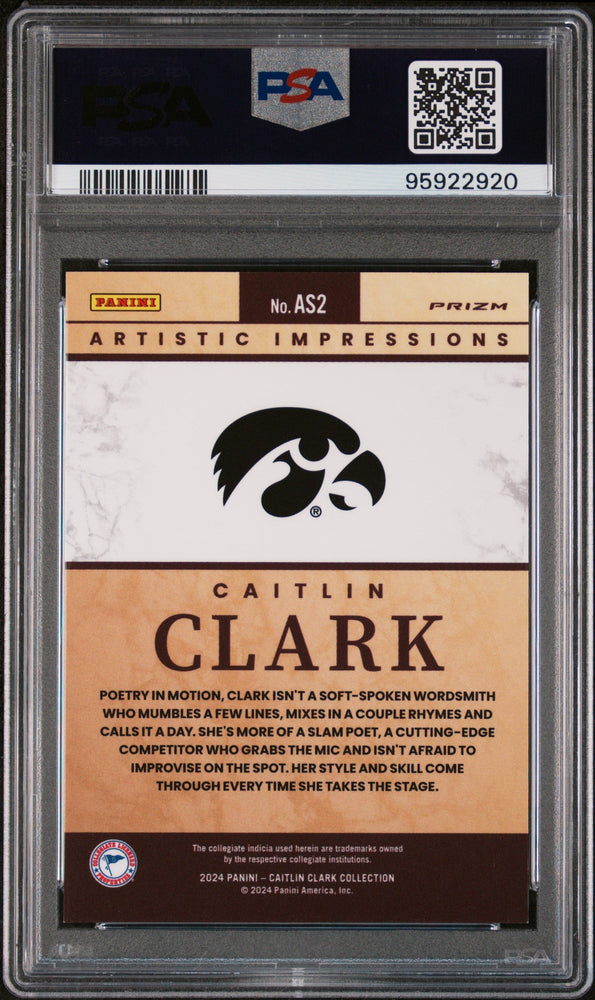 Graded 2024 Panini Caitlin Clark Collection Caitlin Clark #AS2 Artistic Selection Rookie RC Basketball Card PSA 9 Mint
