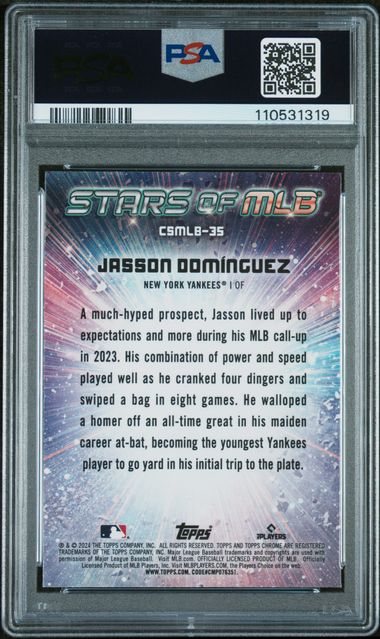 Graded 2024 Topps Jasson Dominguez #CSMLB35 Stars of MLB Chrome Rookie RC Baseball Card PSA 10 Gem Mint (ONLINE ORDER ONLY)