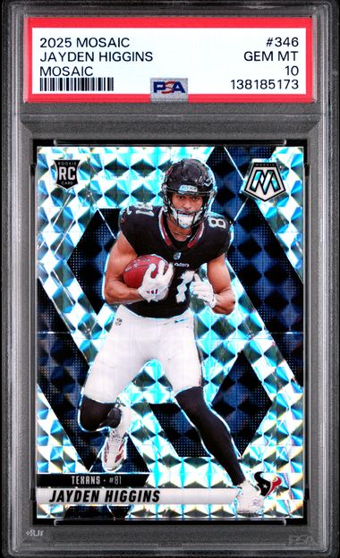 Graded 2025 Panini Mosaic Jayden Higgins #346 Mosaic Rookie RC Football Card PSA 10 Gem Mint