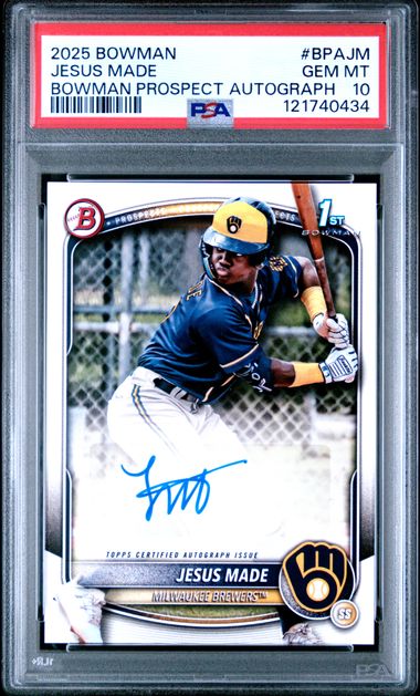 Graded 2025 Topps Bowman Jesus Made #BPAJM Paper Prospects Autograph Rookie RC Baseball Card PSA 10 Gem Mint (ONLINE ORDER ONLY)