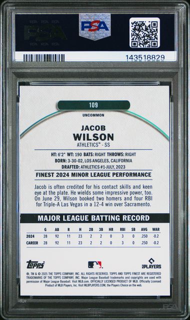 Graded 2025 Topps Finest Jacob Wilson #109 Rookie RC Baseball Card PSA 10 Gem Mint