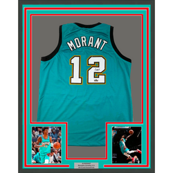 Framed Facsimile Autographed Ja Morant 35x39 Memphis Teal Retro Reprint Laser Auto Basketball Jersey (ONLINE ORDER ONLY)
