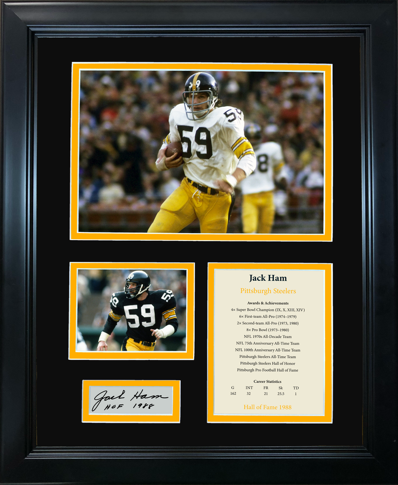 Framed Jack Ham Hall of Fame Facsimile Laser Engraved Signature Auto Pittsburgh Steelers 11"x14" Photo Sig Collage (ONLINE ORDER ONLY)