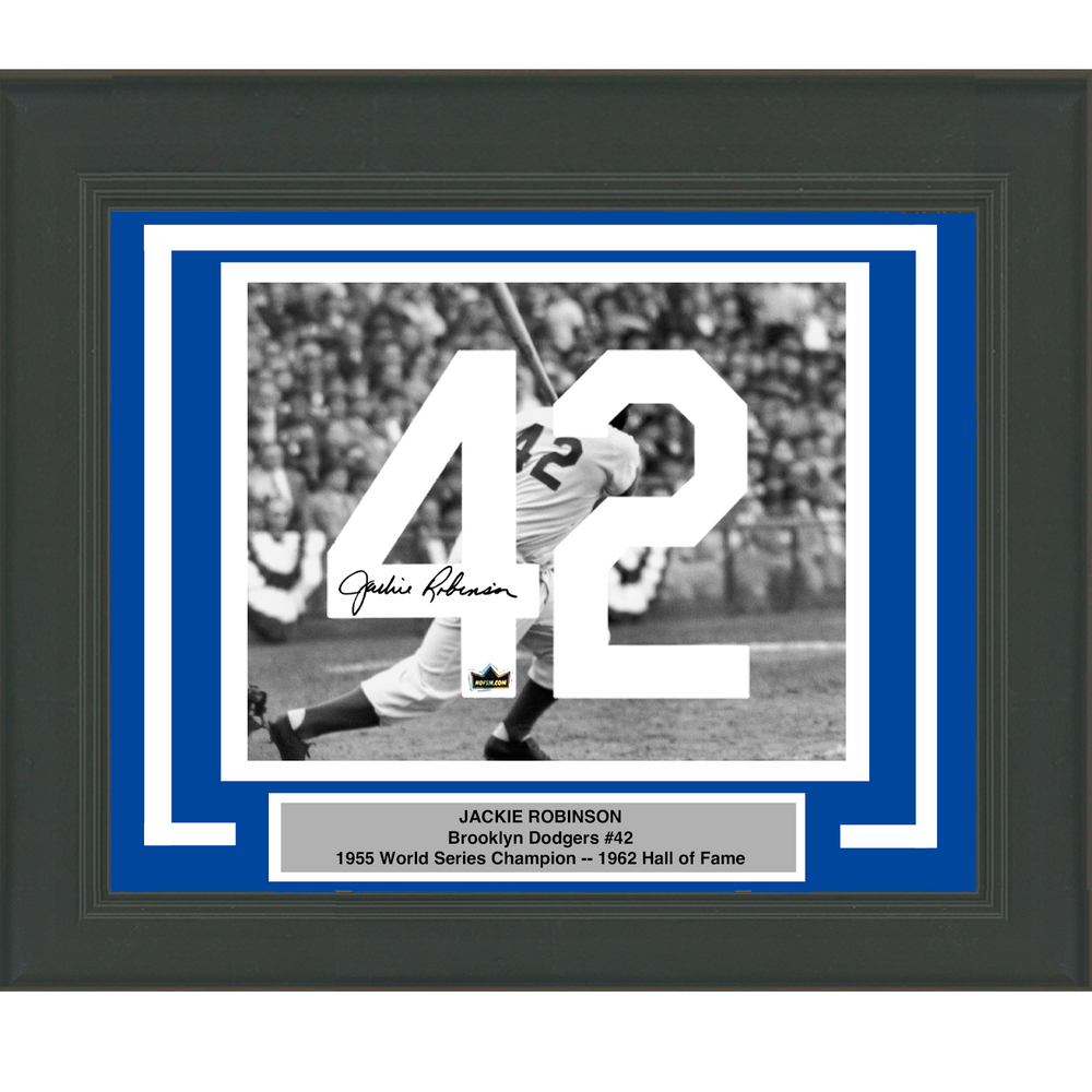 Framed Jackie Robinson Facsimile Autographed Jersey Number 20x24 Brooklyn Dodgers Reprint Laser Auto Baseball Photo (ONLINE ORDER ONLY)