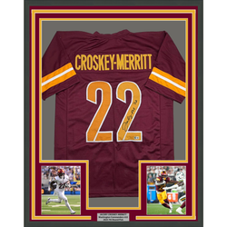 Framed Autographed/Signed Bill Jacory Croskey-Merritt 35x39 Washington Burgundy Football Jersey Beckett BAS COA