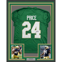 Framed Autographed/Signed JaDarian Price 35x39 Notre Dame Green College Football Jersey JSA COA