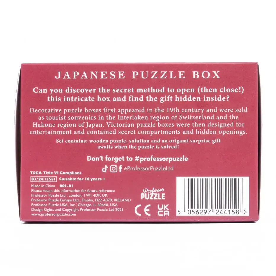 Japanese Puzzle Box - Brain Teaser & Origami - Professor Puzzle (ONLINE ORDER ONLY)