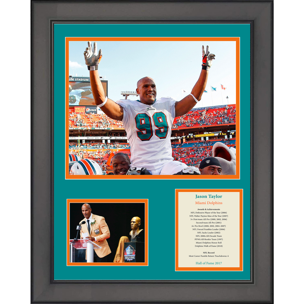 Framed Jason Taylor Hall of Fame Miami Dolphins 11"x14" Football Three Photo Collage (ONLINE ORDER ONLY)