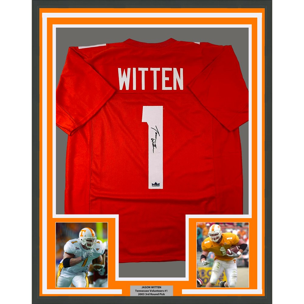Framed Facsimile Autographed Jason Witten 35x39 Tennessee Orange Reprint Laser Auto College Football Jersey (ONLINE ORDER ONLY)