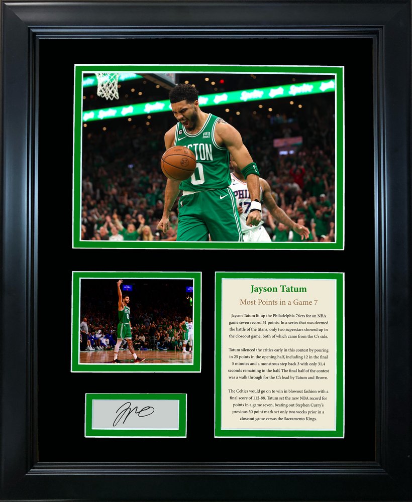 Framed Jayson Tatum NBA Record 51 Points in a Game 7 Facsimile Laser Engraved Signature Auto Boston Celtics Basketball 11"x14" Photo Sig Collage (ONLINE ORDER ONLY)