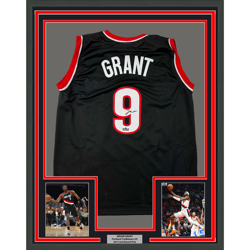 Framed Facsimile Autographed Jerami Grant 35x39 Portland Black Reprint Laser Auto Basketball Jersey (ONLINE ORDER ONLY)
