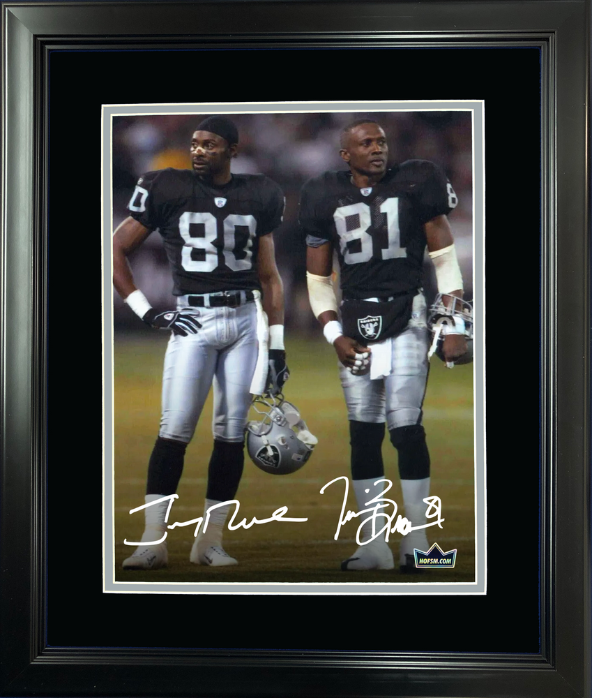 Framed Jerry Rice & Tim Brown Oakland Las Vegas Raiders Facsimile Laser Engraved Signature Auto 11"x14" Football Photo HOFSM Holo (ONLINE ORDER ONLY)
