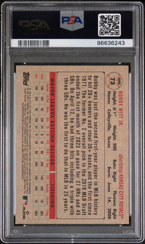 2023 TOPPS ARCHIVES BOBBY WITT JR.  #73 - PSA 10 (Online Order Only)
