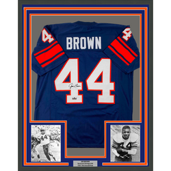 Framed Facsimile Autographed Jim Brown 35x39 Syracuse Blue Reprint Laser Auto College Football Jersey (ONLINE ORDER ONLY)