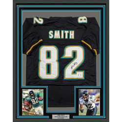 Framed Autographed/Signed Jimmy Smith 35x39 Jacksonville Black Football Jersey Beckett BAS COA