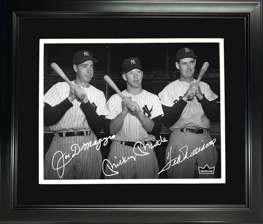 Framed Joe DiMaggio, Mickey Mantle & Ted Williams Facsimile Laser Engraved Signature Auto 11"x14" Baseball Photo HOFSM Holo (ONLINE ORDER ONLY)