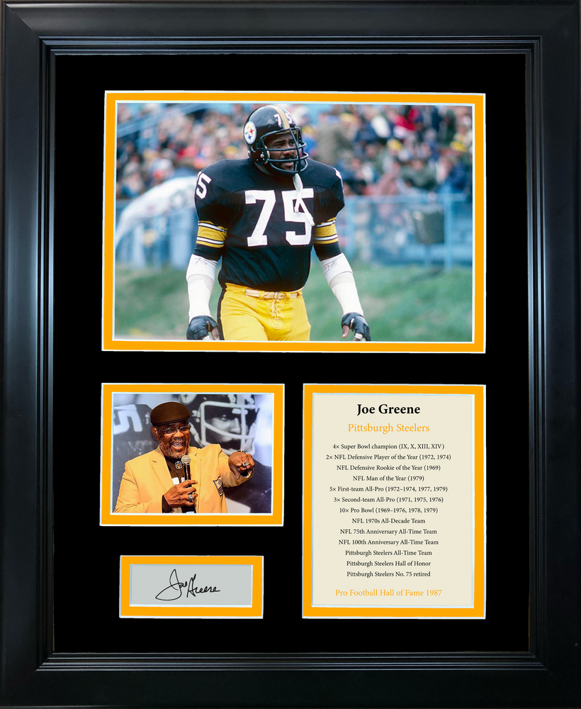 Framed Joe Greene Hall of Fame Facsimile Laser Engraved Signature Auto Pittsburgh Steelers 11"x14" Photo Sig Collage (ONLINE ORDER ONLY)