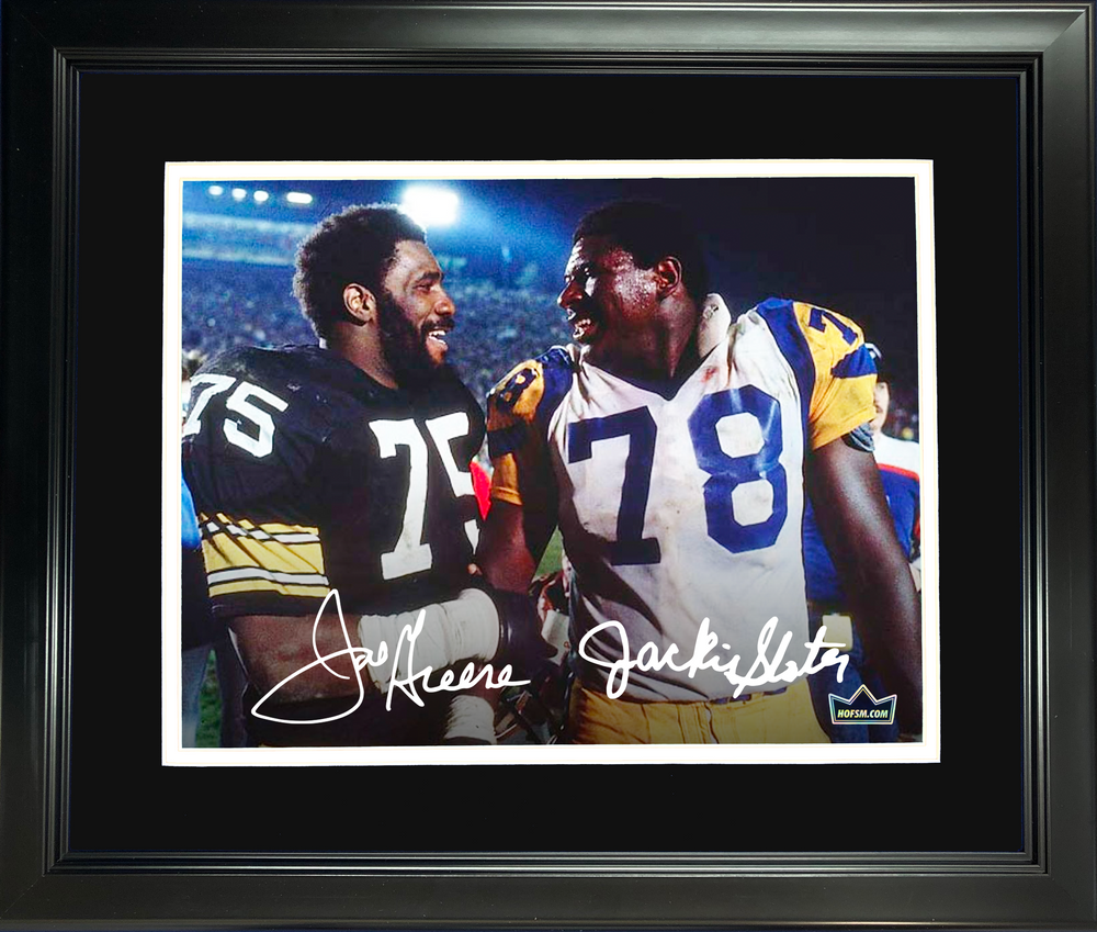 Framed Joe Greene & Jackie Slater Dual Facsimile Laser Engraved Signature Auto 11"x14" Football Photo HOFSM Holo (ONLINE ORDER ONLY)