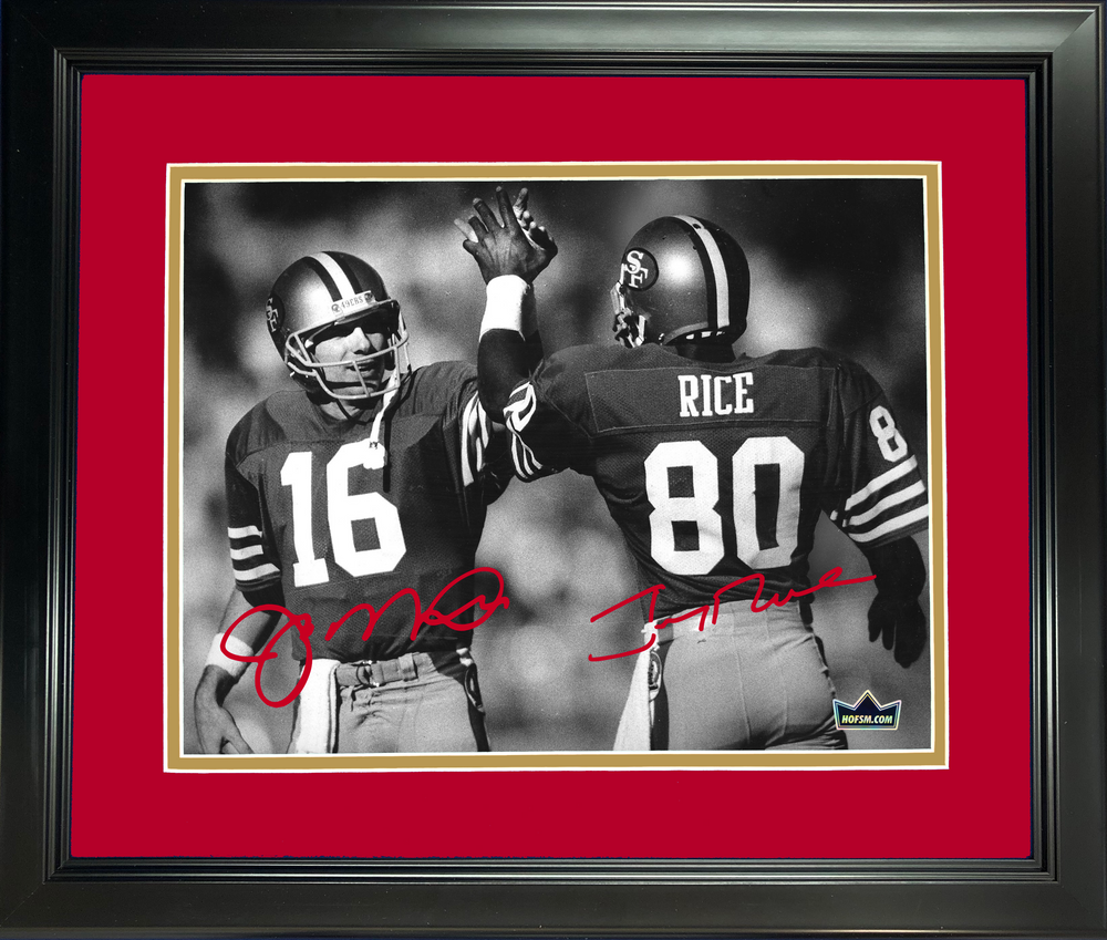 Framed Joe Montana Jerry Rice San Francisco 49ers Dual Facsimile Laser Engraved Signature Auto 11"x14" Football Photo HOFSM Holo (ONLINE ORDER ONLY)