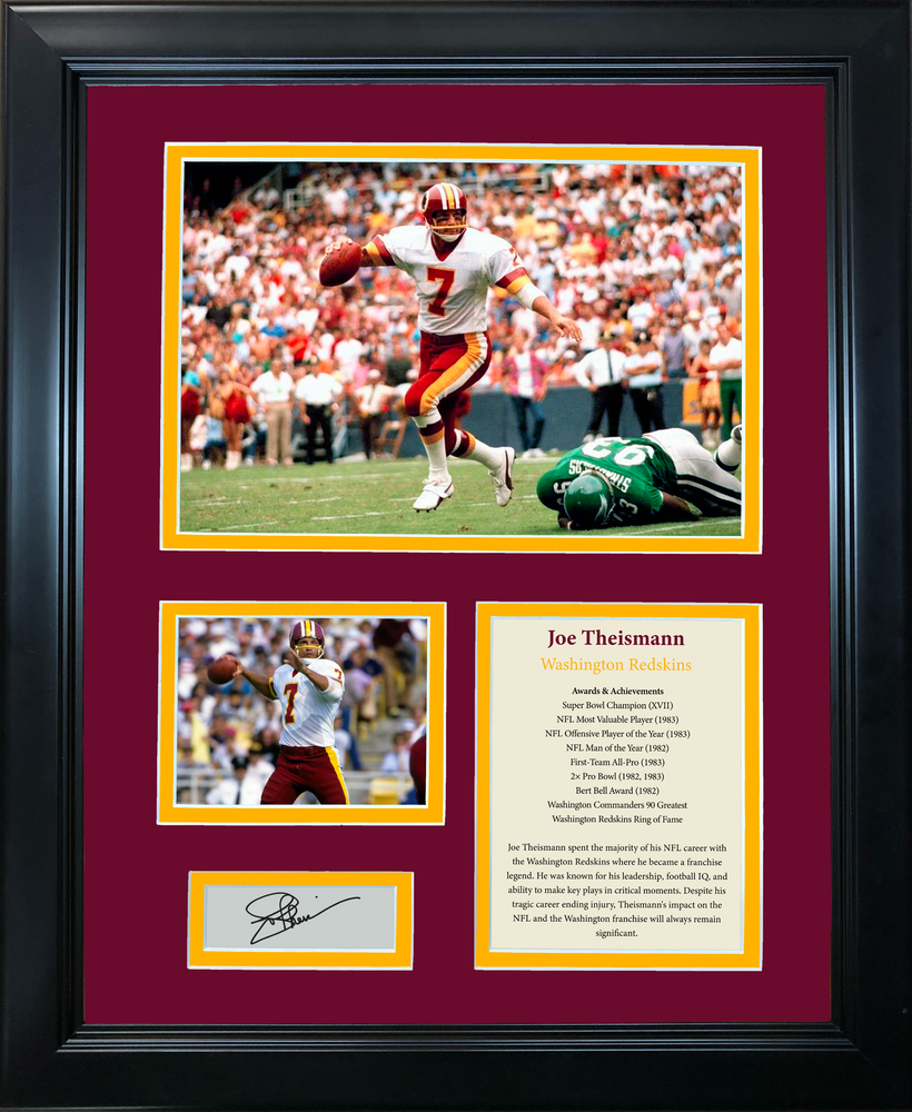 Framed Joe Theismann Facsimile Laser Engraved Signature Auto Washington Football 11"x14" Photo Sig Collage (ONLINE ORDER ONLY)
