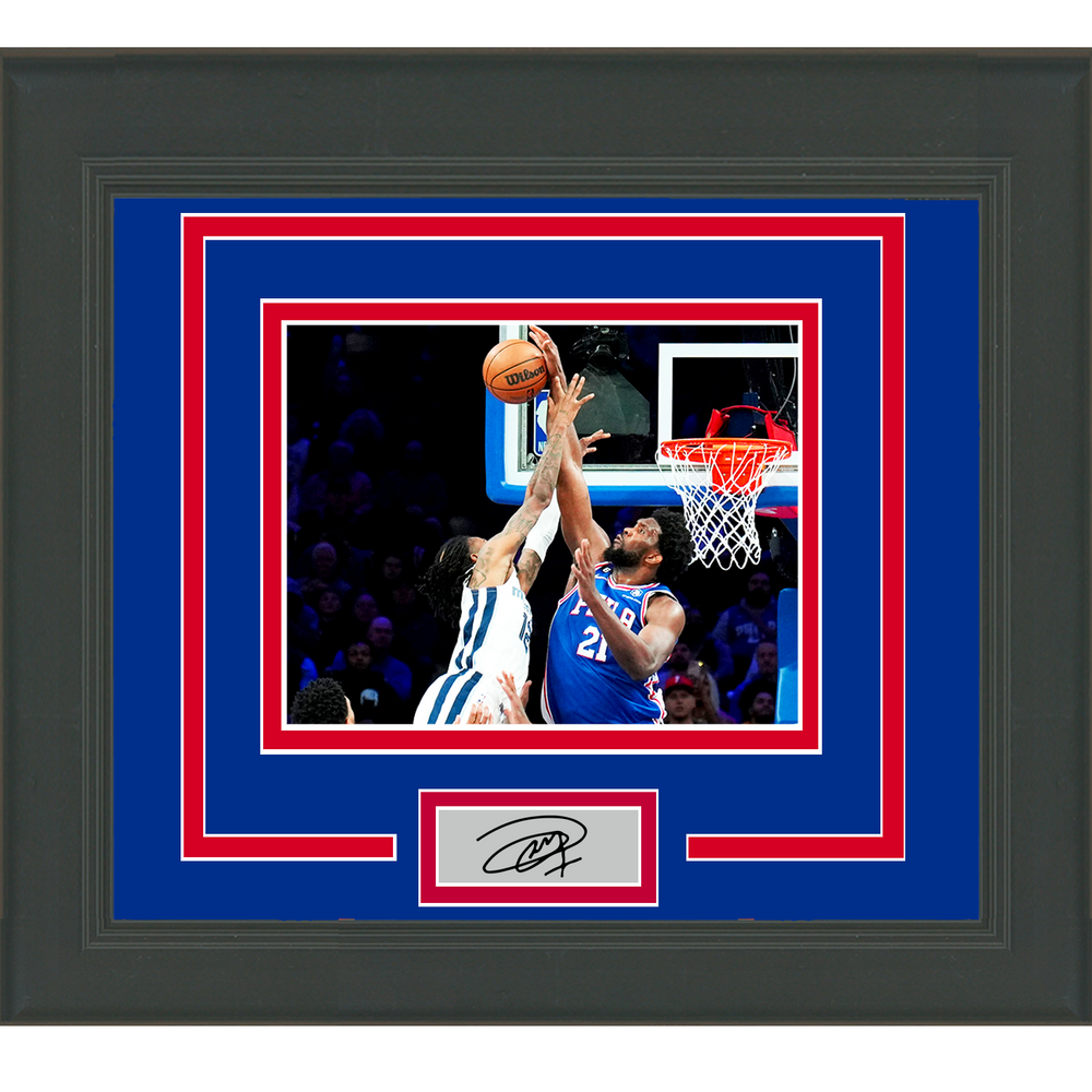 Framed Joel Embiid Ja Morant Block Facsimile Laser Engraved Signature Auto Philadelphia 76ers 11x14 Basketball Photo (ONLINE ORDER ONLY)