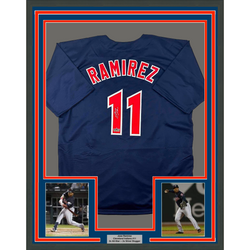 Framed Facsimile Autographed Jose Ramirez 35x39 Cleveland Blue Reprint Laser Auto Baseball Jersey (ONLINE ORDER ONLY)