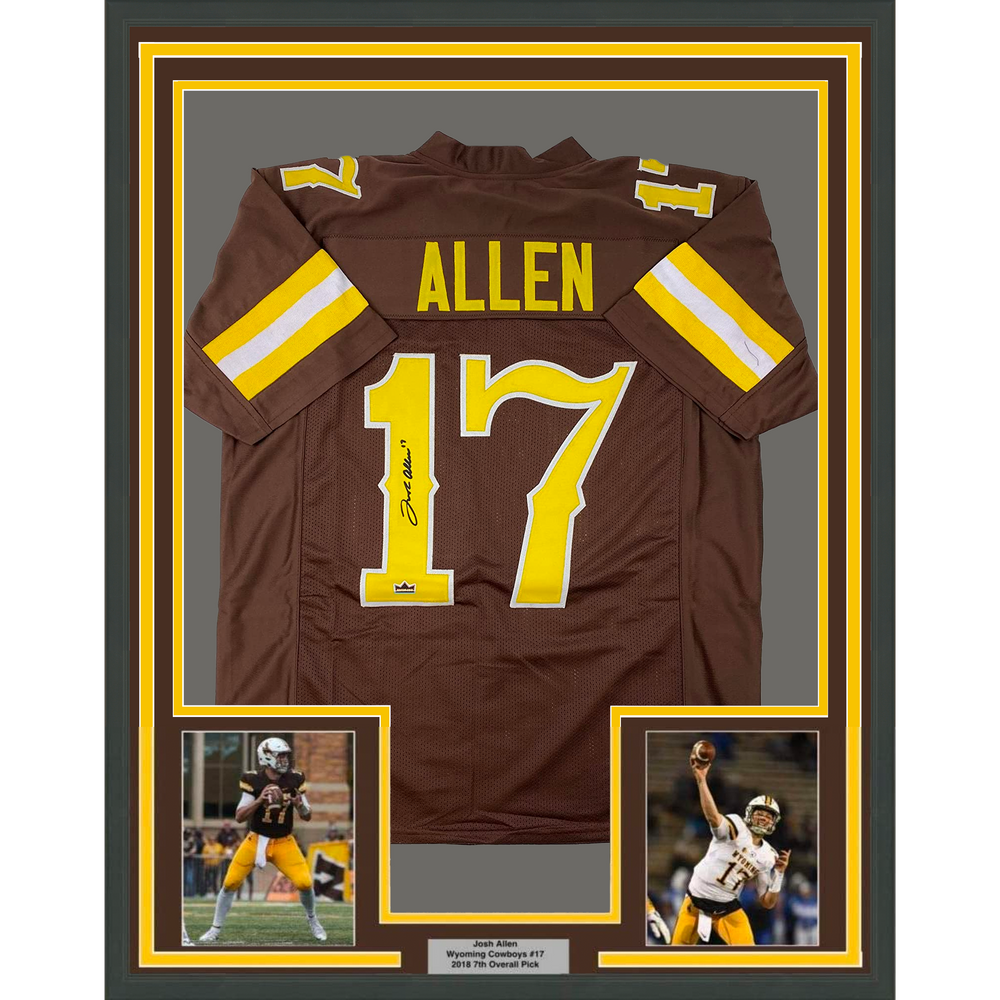 Framed Facsimile Autographed Josh Allen 35x39 Wyoming Brown Reprint Laser Auto College Football Jersey Size Men's XL (ONLINE ORDER ONLY)