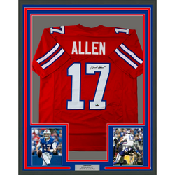 Framed Facsimile Autographed Josh Allen 35x39 Buffalo Red Reprint Laser Auto Football Jersey Size Men's XL (ONLINE ORDER ONLY)